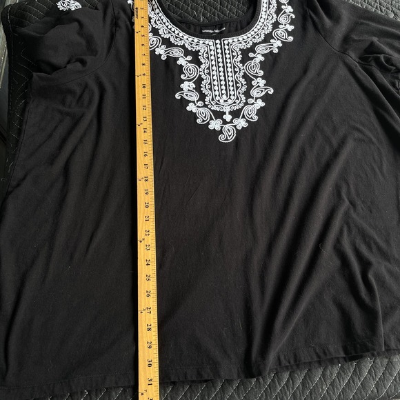 Woman Within Tunic Top Womens Plus Size 3X Black White Embroidered 3/4 Sleeve - Picture 10 of 11